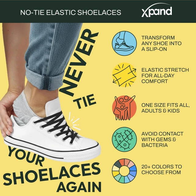 Alt view image 2 of 6 - No Tie Elastic Shoe Laces for Sneakers - Shoelaces for Adults & Kids | 3 Size Fits All. Shoe Strings for Athletic & Training Shoes. Patented Lace Anchors Lock in Place. 52-Inch Stretch Laces.