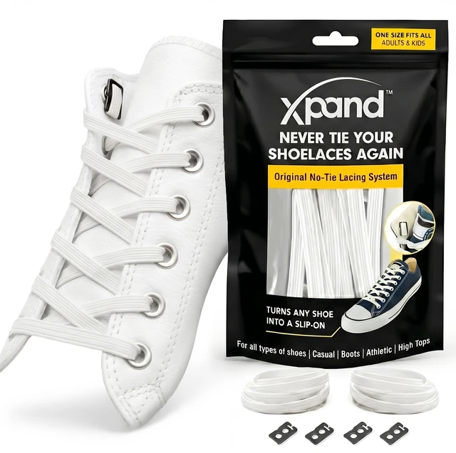 Main image of No Tie Elastic Shoe Laces for Sneakers - Shoelaces for Adults & Kids | 3 Size Fits All. Shoe Strings for Athletic & Training Shoes. Patented Lace Anchors Lock in Place. 52-Inch Stretch Laces.