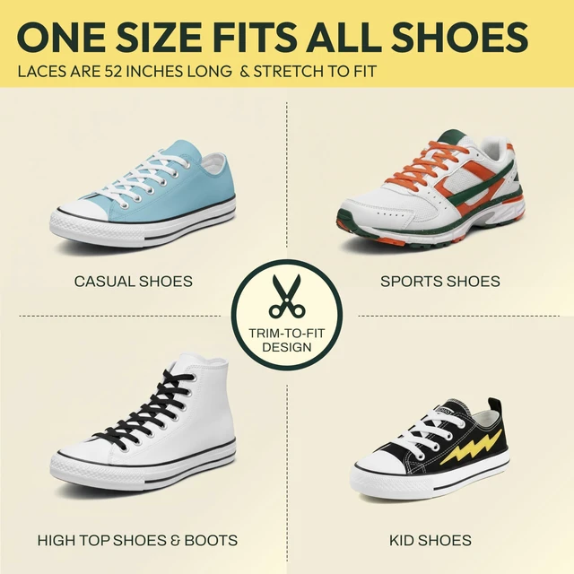Alt view image 3 of 6 - No Tie Elastic Shoe Laces for Sneakers - Shoelaces for Adults & Kids | 3 Size Fits All. Shoe Strings for Athletic & Training Shoes. Patented Lace Anchors Lock in Place. 52-Inch Stretch Laces.