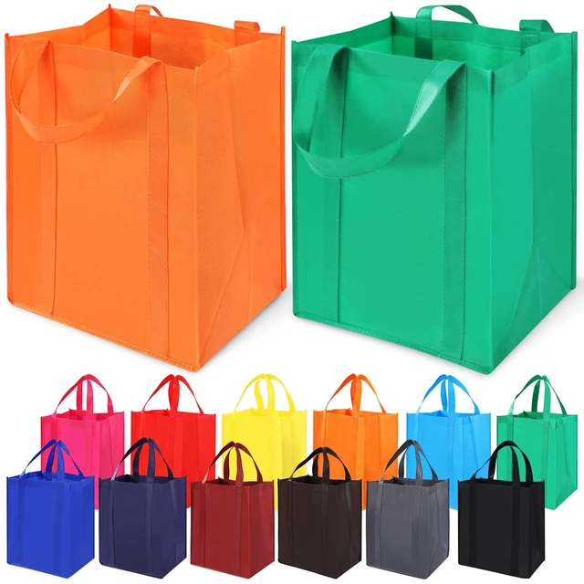 Main image of 12 Pack Heavy Duty Reusable Grocery Bags - Large Shopping Totes Reinforced Handles, Holds 40 lbs, Foldable and Washable (Multicolor)