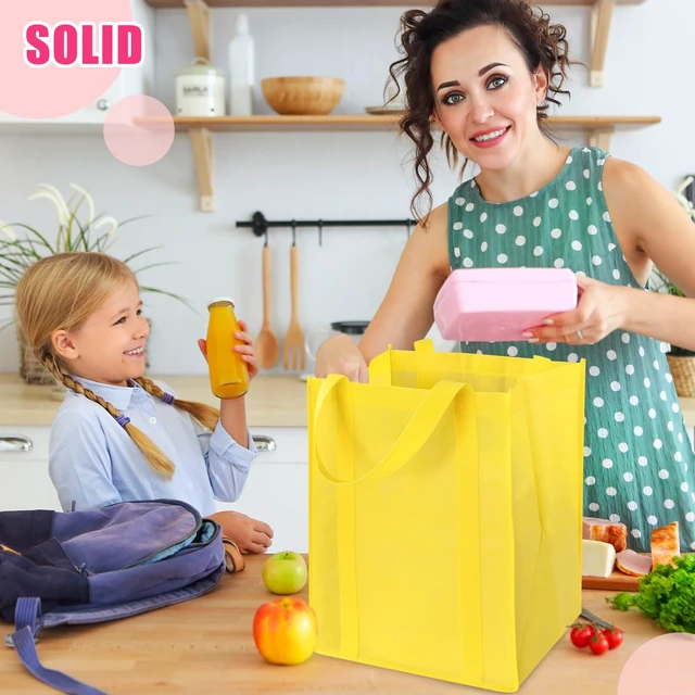 Alt view image 2 of 7 - 12 Pack Heavy Duty Reusable Grocery Bags - Large Shopping Totes Reinforced Handles, Holds 40 lbs, Foldable and Washable (Multicolor)