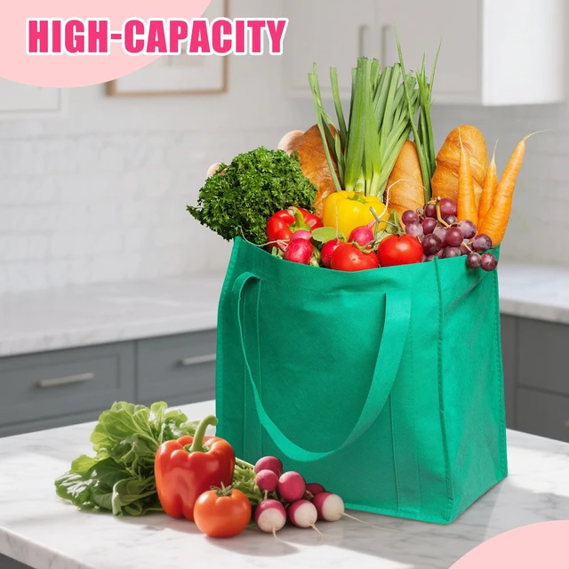Alt view image 3 of 7 - 12 Pack Heavy Duty Reusable Grocery Bags - Large Shopping Totes Reinforced Handles, Holds 40 lbs, Foldable and Washable (Multicolor)