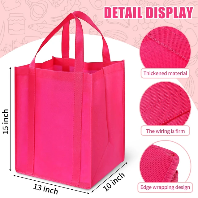 Alt view image 4 of 7 - 12 Pack Heavy Duty Reusable Grocery Bags - Large Shopping Totes Reinforced Handles, Holds 40 lbs, Foldable and Washable (Multicolor)