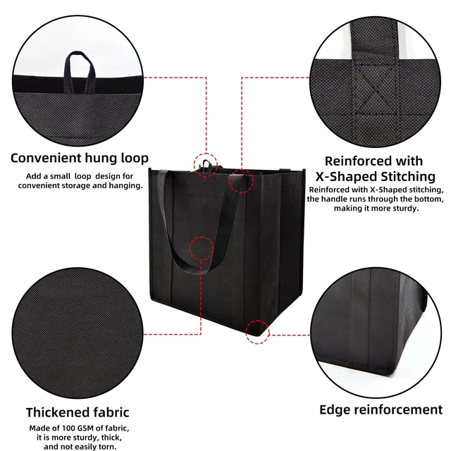 Alt view image 3 of 6 - 6 pack Reusable Grocery Bags,Thick Bottom-Shopping Bag for Groceries | Heavy Duty Large Shopping Totes,Reusable Bags With Handles ,Foldable,Washable ,Load Capacity Over 45 Pounds