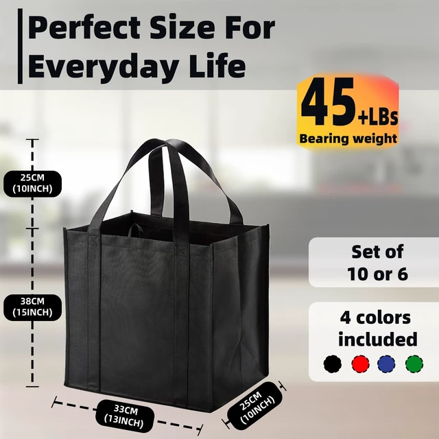 Alt view image 2 of 6 - 6 pack Reusable Grocery Bags,Thick Bottom-Shopping Bag for Groceries | Heavy Duty Large Shopping Totes,Reusable Bags With Handles ,Foldable,Washable ,Load Capacity Over 45 Pounds