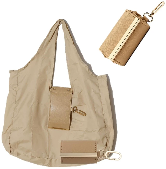 Main image of Foldable Reusable Tote Bag - Collapsible Eco-Friendly Grocery Bag - Lightweight Nylon Shopping Tote for Daily Errands Travel (Beige shopping bag)