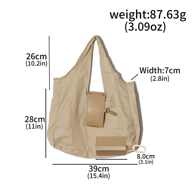 Alt view image 5 of 6 - Foldable Reusable Tote Bag - Collapsible Eco-Friendly Grocery Bag - Lightweight Nylon Shopping Tote for Daily Errands Travel (Beige shopping bag)