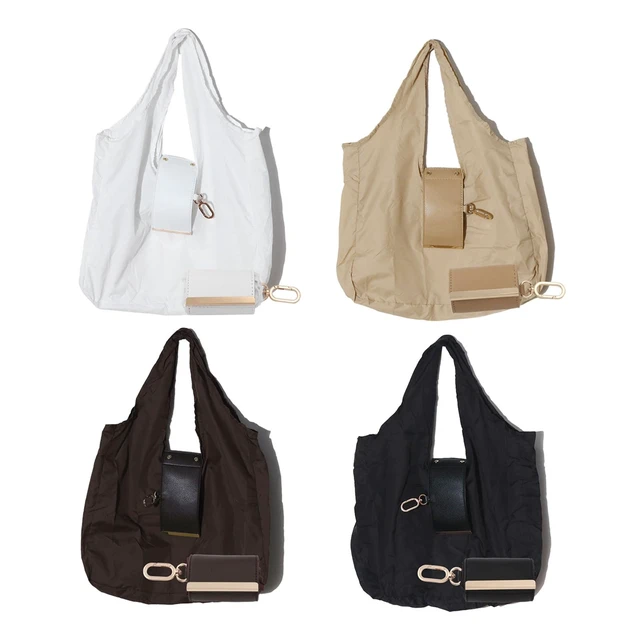 Alt view image 6 of 6 - Foldable Reusable Tote Bag - Collapsible Eco-Friendly Grocery Bag - Lightweight Nylon Shopping Tote for Daily Errands Travel (Beige shopping bag)
