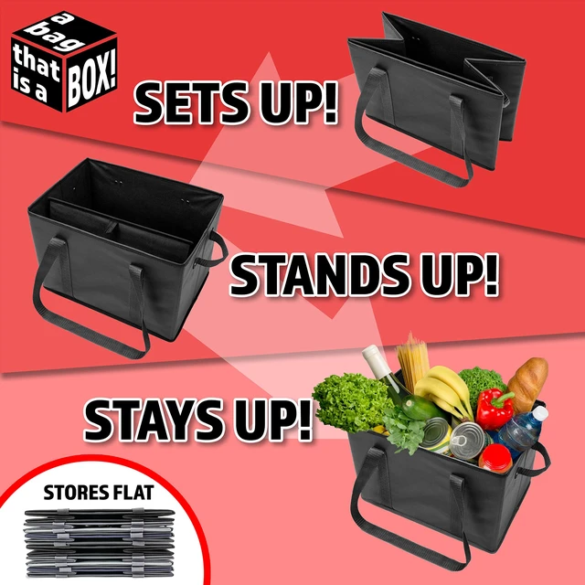 Alt view image 3 of 7 - 4pk Reusable Grocery Bags Shopping Bags Tote Box Large Heavy Duty Groceries Bag Handles Foldable Reinforced Bottom (Black)
