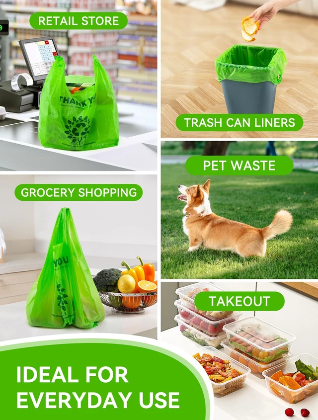 Alt view image 7 of 7 - | T-Shirt Carryout Bags 100 count Restaurant Quality, Durable, Reusable and Econ Friendly | Measures 11. 5" X 6. 25" X 21"( large size 1/6) , 16 Mic (0. 63 Mil)