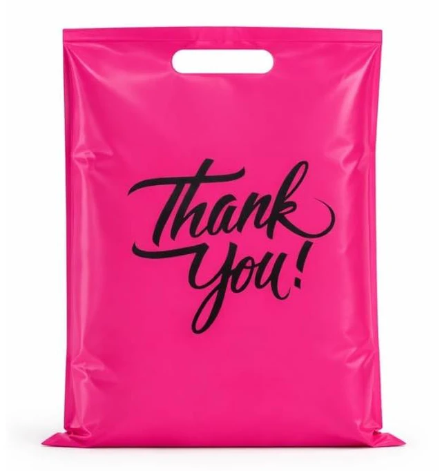Main image of Plastic Merchandise Bags, 100pcs, 16"x18", 1.75MIL | Thank You, Die-Cut Handles, Retail Shopping, Boutiques, Goodie bags, Gift Packaging & Favors, Reusable