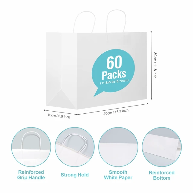 Alt view image 2 of 6 - 60 PCS White Paper Bags with Handles, Large Gift Bag 16 x 6 x 12 inch White Gift Bag Bulk Shopping Bags for Gift Grocery Small Business
