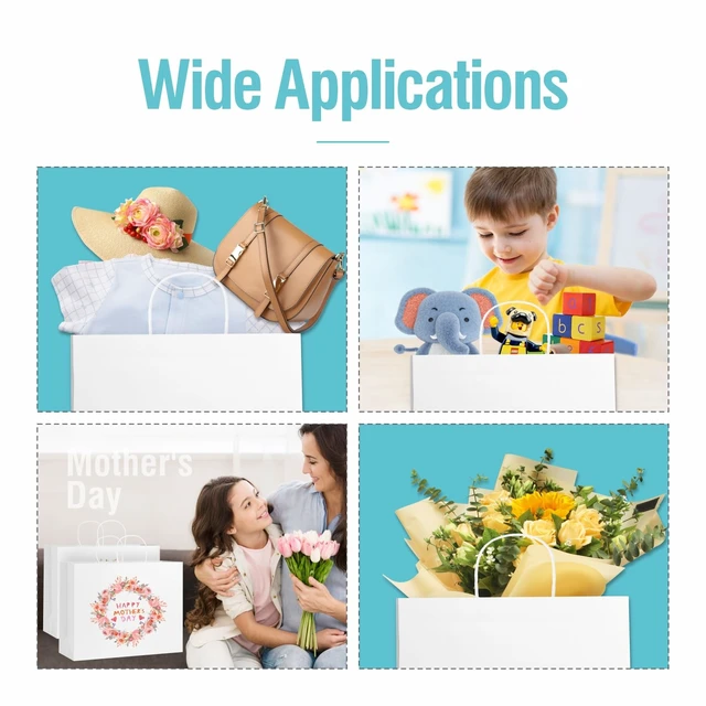Alt view image 6 of 6 - 60 PCS White Paper Bags with Handles, Large Gift Bag 16 x 6 x 12 inch White Gift Bag Bulk Shopping Bags for Gift Grocery Small Business