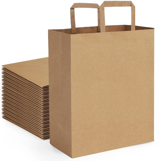 Main image of Large Grocery Bags 13x7x17 50Pc Brown Paper Bags with Handles Bulk | Recycled, Kraft Paper Sacks, Large Gift Bags, Flat Handles, For Shopping, Retail, Merchandise, Grocery, Takeout/To Go Bags