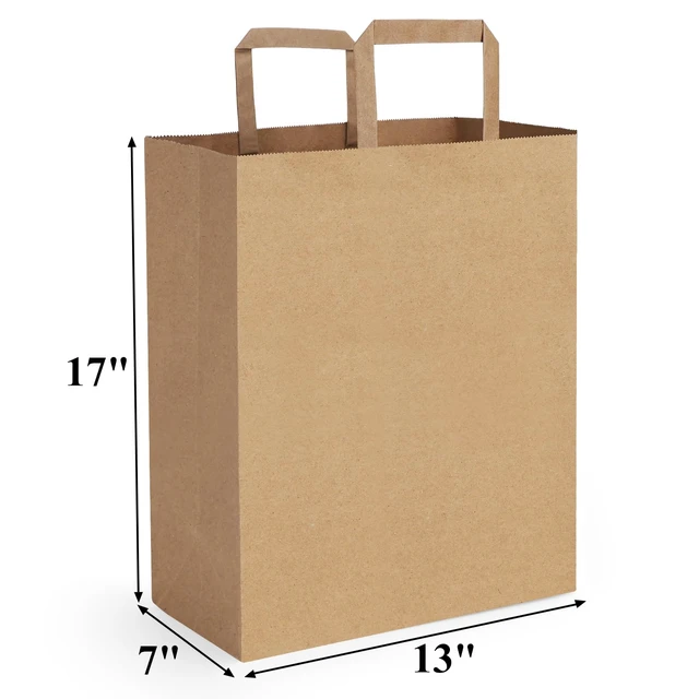 Alt view image 2 of 7 - Large Grocery Bags 13x7x17 50Pc Brown Paper Bags with Handles Bulk | Recycled, Kraft Paper Sacks, Large Gift Bags, Flat Handles, For Shopping, Retail, Merchandise, Grocery, Takeout/To Go Bags