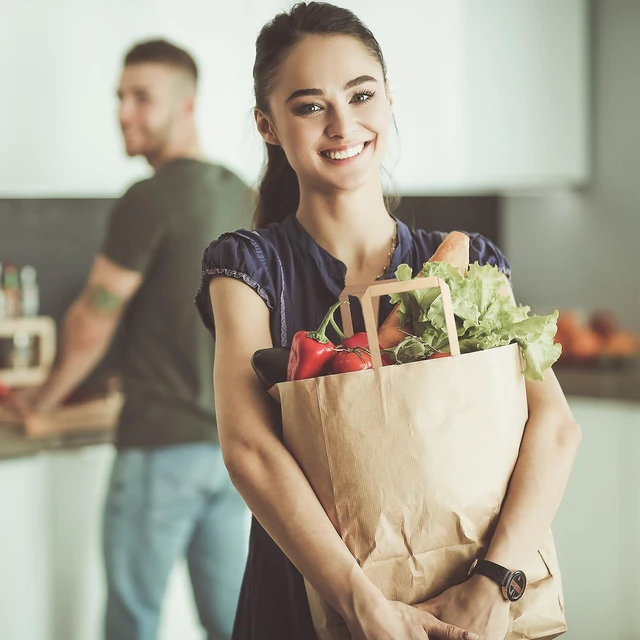 Alt view image 7 of 7 - Large Grocery Bags 13x7x17 50Pc Brown Paper Bags with Handles Bulk | Recycled, Kraft Paper Sacks, Large Gift Bags, Flat Handles, For Shopping, Retail, Merchandise, Grocery, Takeout/To Go Bags