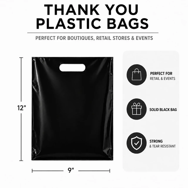 Alt view image 2 of 6 - Plastic Shopping Bags with Die Cut Handles, 9" x 12" Size