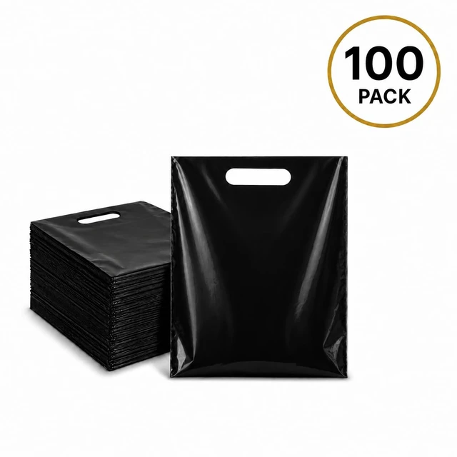 Alt view image 6 of 6 - Plastic Shopping Bags with Die Cut Handles, 9" x 12" Size