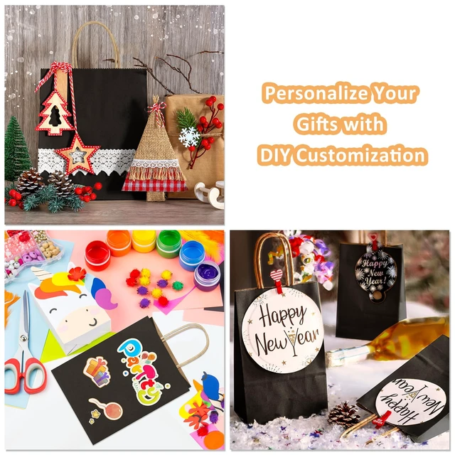 Alt view image 4 of 6 - Gift Bags with Handles 5.25x3x8 Inch Small Black 25 Pack | Kraft Paper, Recycled, Sturdy Handles, For Gift Giving, Crafts, Party Favors, Halloween, Christmas, Business Packaging