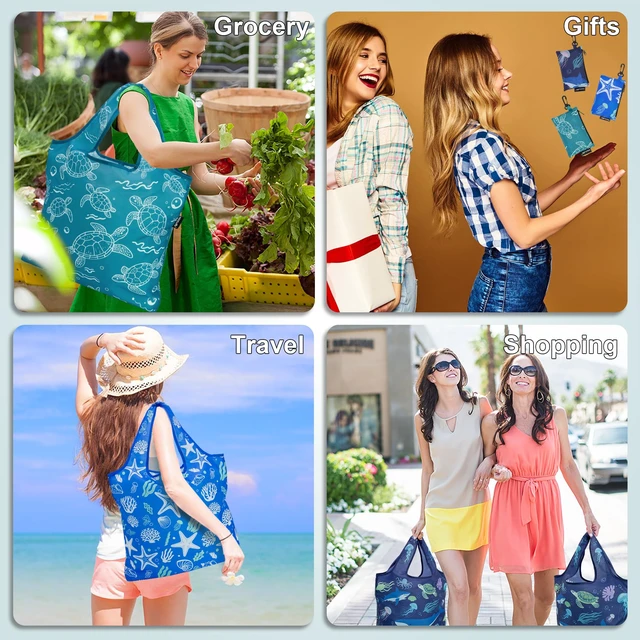 Alt view image 2 of 6 - Reusable Grocery Bags,Heavy Duty Foldable Shopping Tote Bag (Standard, 3 Ocean Life)