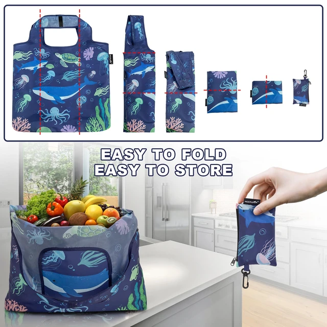 Alt view image 4 of 6 - Reusable Grocery Bags,Heavy Duty Foldable Shopping Tote Bag (Standard, 3 Ocean Life)
