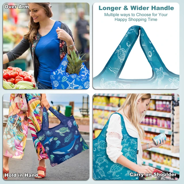 Alt view image 6 of 6 - Reusable Grocery Bags,Heavy Duty Foldable Shopping Tote Bag (Standard, 3 Ocean Life)