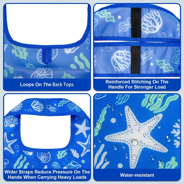 Alt view image 5 of 6 - Reusable Grocery Bags,Heavy Duty Foldable Shopping Tote Bag (Standard, 3 Ocean Life)