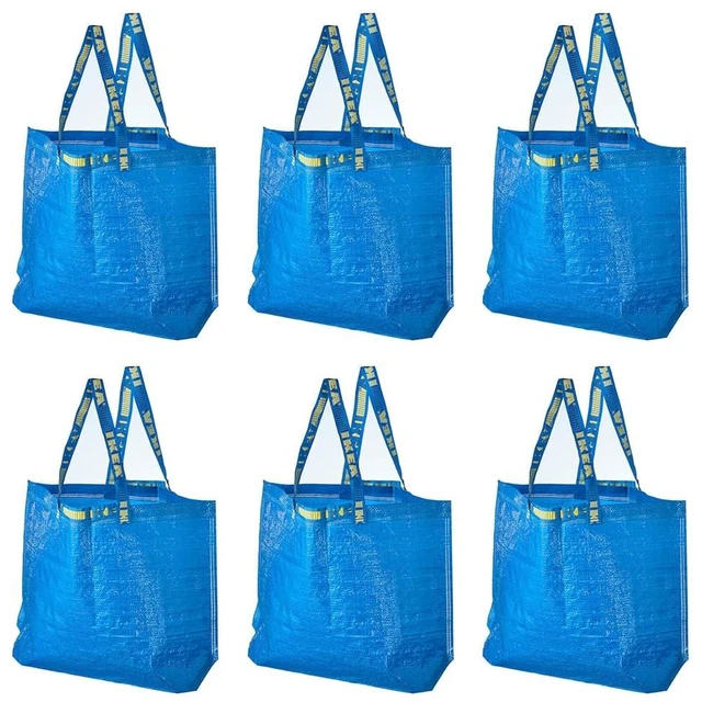 Main image of 603.017.07 FRAKTA Medium Shopping Bags (Set of 6), Blue, 55 lb Max. Load, 10 Gallon Volume, Easy to Keep Clean, Takes Up Little Space to Store as It Folds Flat
