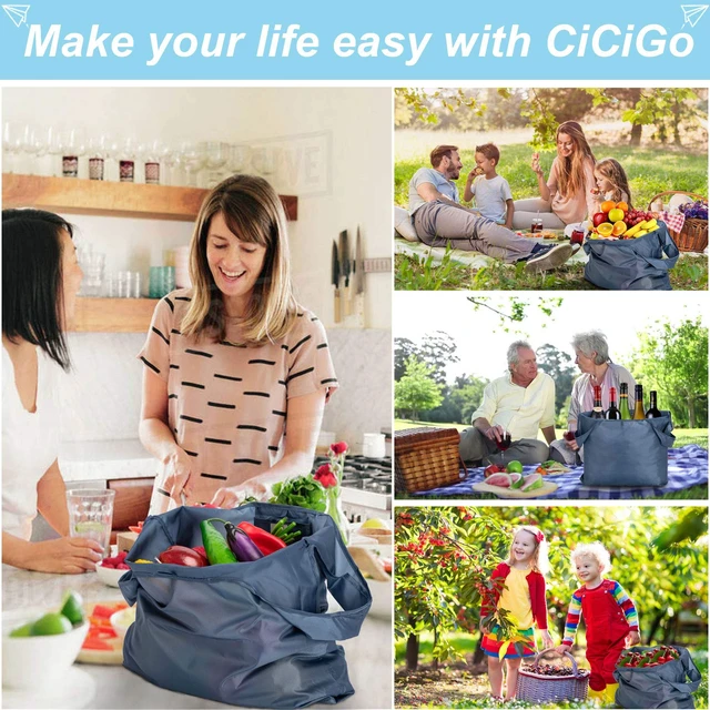 Alt view image 2 of 7 - Large Reusable Bags Shopping Washable Foldable 6 Pack Grocery Bags Heavy Duty Lightweight Folding Gift Tote Bags Durable Polyester Gray