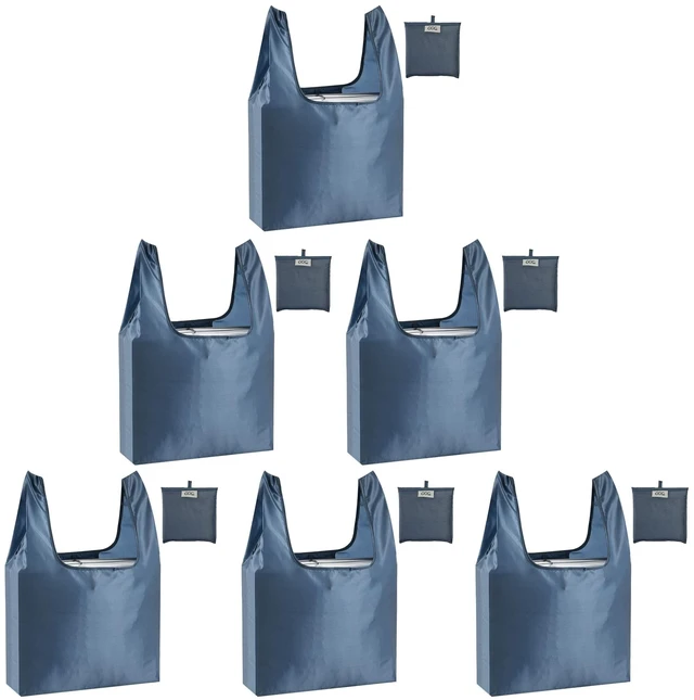 Main image of Large Reusable Bags Shopping Washable Foldable 6 Pack Grocery Bags Heavy Duty Lightweight Folding Gift Tote Bags Durable Polyester Gray