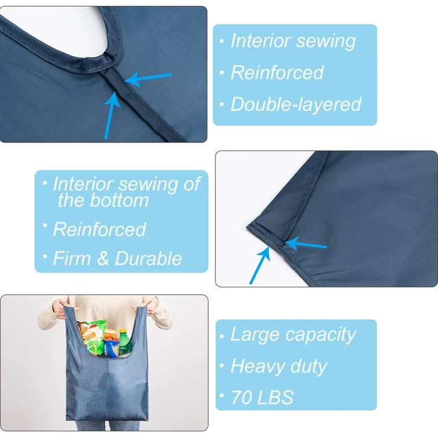 Alt view image 5 of 7 - Large Reusable Bags Shopping Washable Foldable 6 Pack Grocery Bags Heavy Duty Lightweight Folding Gift Tote Bags Durable Polyester Gray