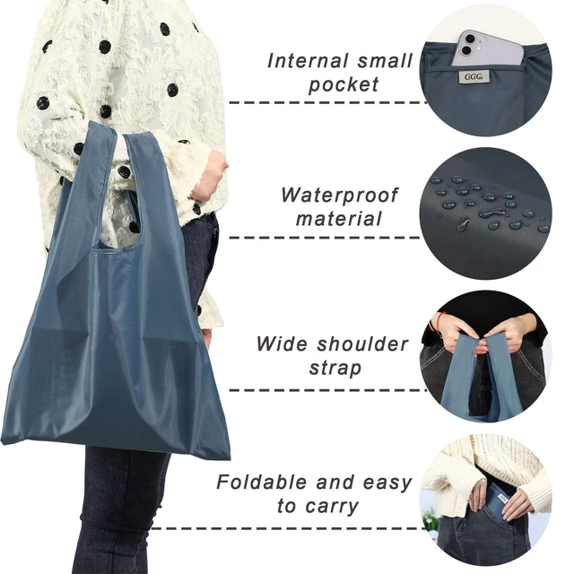 Alt view image 4 of 7 - Large Reusable Bags Shopping Washable Foldable 6 Pack Grocery Bags Heavy Duty Lightweight Folding Gift Tote Bags Durable Polyester Gray
