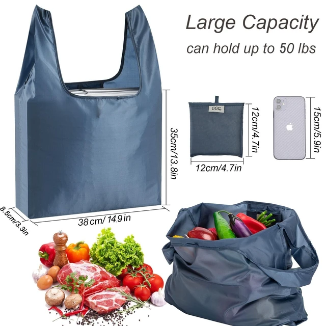 Alt view image 3 of 7 - Large Reusable Bags Shopping Washable Foldable 6 Pack Grocery Bags Heavy Duty Lightweight Folding Gift Tote Bags Durable Polyester Gray