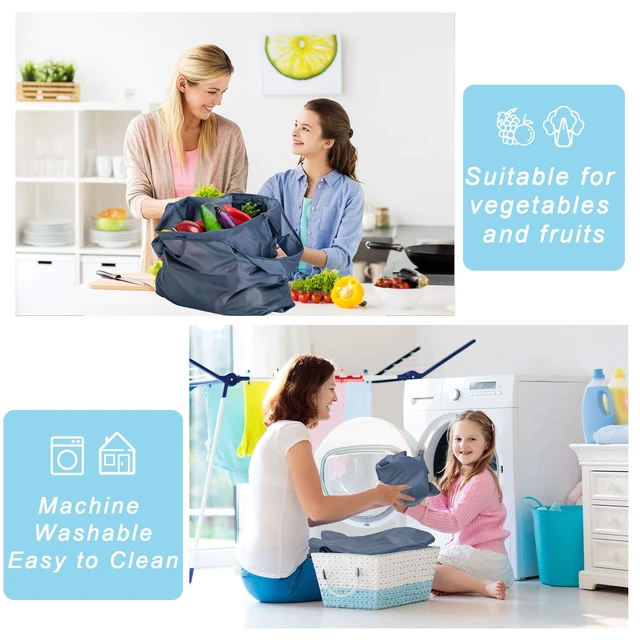 Alt view image 6 of 7 - Large Reusable Bags Shopping Washable Foldable 6 Pack Grocery Bags Heavy Duty Lightweight Folding Gift Tote Bags Durable Polyester Gray