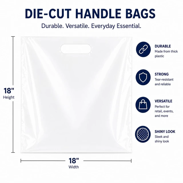 Alt view image 2 of 6 - Plastic Merchandise Bags with Die Cut Handles, 18" x 18" Retail Bags