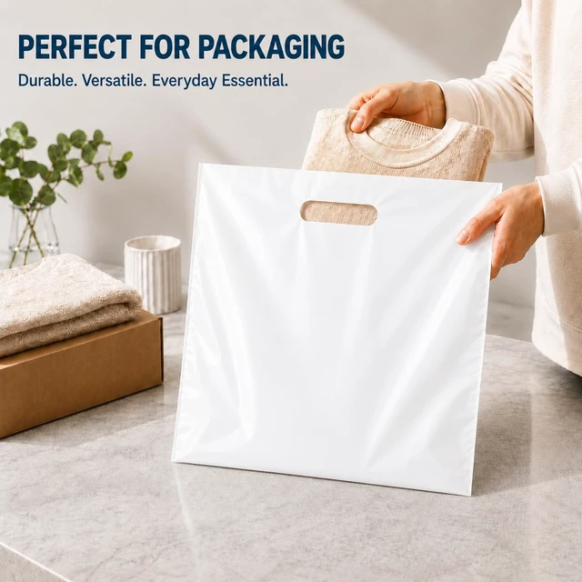 Alt view image 3 of 6 - Plastic Merchandise Bags with Die Cut Handles, 18" x 18" Retail Bags