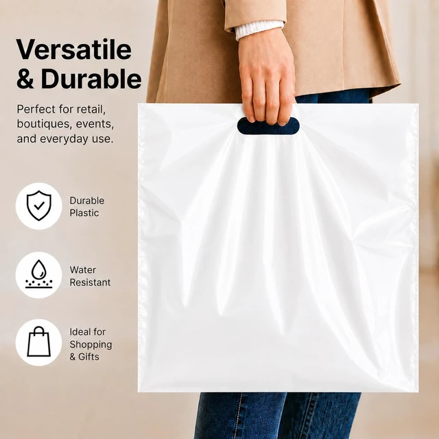 Alt view image 5 of 6 - Plastic Merchandise Bags with Die Cut Handles, 18" x 18" Retail Bags