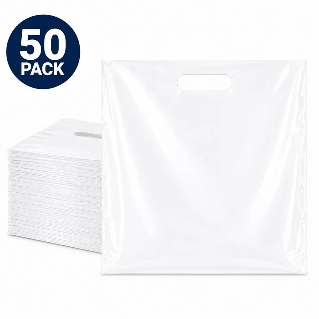 Alt view image 6 of 6 - Plastic Merchandise Bags with Die Cut Handles, 18" x 18" Retail Bags