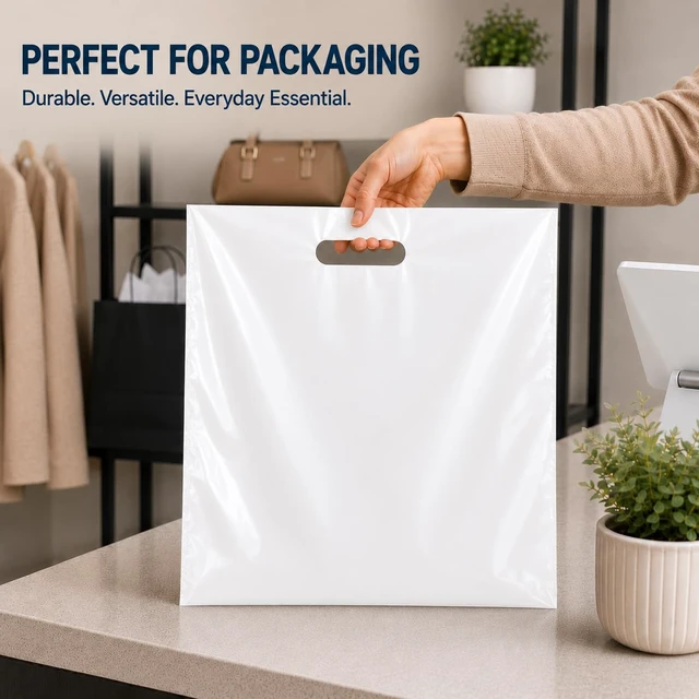 Alt view image 4 of 6 - Plastic Merchandise Bags with Die Cut Handles, 18" x 18" Retail Bags