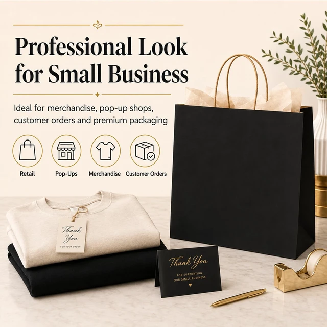 Alt view image 6 of 7 - Large Kraft Paper Bags with Handles Bulk for Shopping,70 Pack,Black | 16x6x12 Inch,120GSM,Thick,Durable,8LB Load,Heavy Duty for Retail ,event,boutiques,corporate gifts,wedding,party