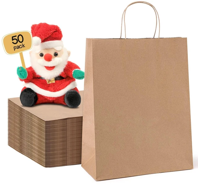 Main image of Brown Paper Bags 10x5x13 50Pcs,Gift Bags with Handles Medium Size | Heavy Duty Kraft Paper Wrap Bag Bulk for Shopping Birthday Party Favors Grocery Retail Goody and Samll Business