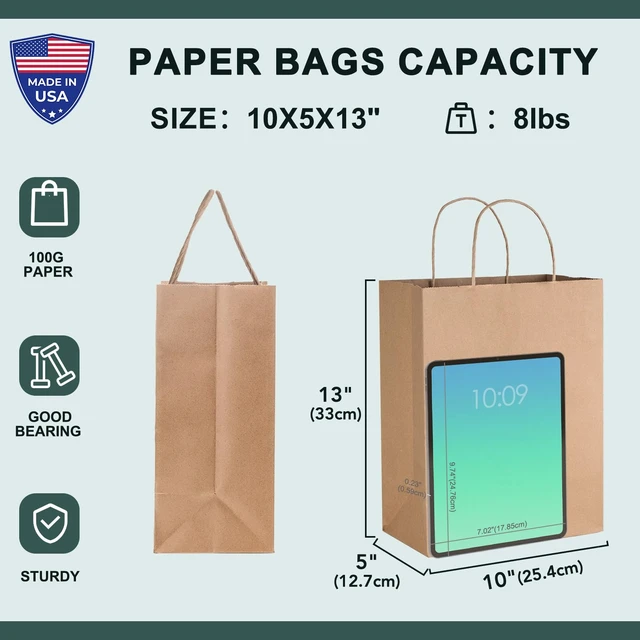 Alt view image 3 of 7 - Brown Paper Bags 10x5x13 50Pcs,Gift Bags with Handles Medium Size | Heavy Duty Kraft Paper Wrap Bag Bulk for Shopping Birthday Party Favors Grocery Retail Goody and Samll Business