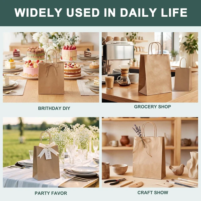 Alt view image 6 of 7 - Large Brown Paper Bags with Handles 16x6x12 Inch 100 Pack | Heavy Duty Craft Shopping Bags Bulk,Kraft Gift Bags Recycled for Merchandise,Takeout, Retail, Party Favors & Grocery,Business