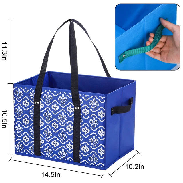 Alt view image 2 of 7 - 4 Pack Reusable Grocery Bags, Large Shopping Box Tote, Foldable Washable Storage Bins with Reinforced Bottom Heavy Duty Handles for Fruit Vegetable Clothes Toys and Picnic