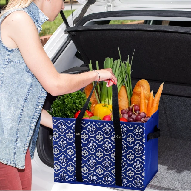 Alt view image 6 of 7 - 4 Pack Reusable Grocery Bags, Large Shopping Box Tote, Foldable Washable Storage Bins with Reinforced Bottom Heavy Duty Handles for Fruit Vegetable Clothes Toys and Picnic