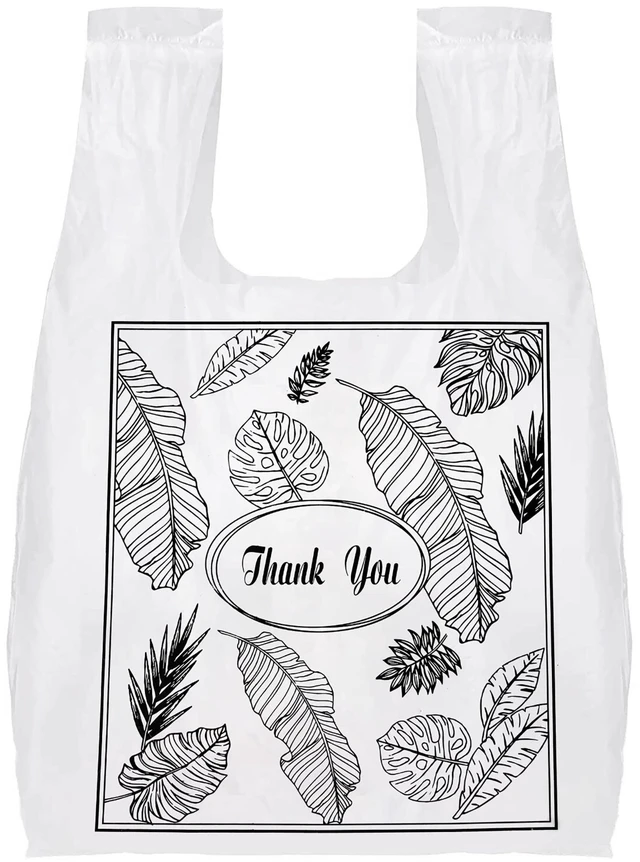 Main image of 500 Pack Plastic Bags with Handles, Clear Thank You Plastic Grocery Bags Shopping Bag, 13 X 7 X 21 Inch Reusable T-shirts Carryout Shopping Bags for Restaurants, Trash