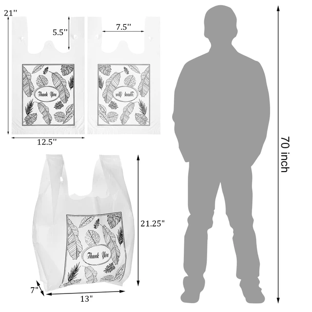 Alt view image 4 of 6 - 500 Pack Plastic Bags with Handles, Clear Thank You Plastic Grocery Bags Shopping Bag, 13 X 7 X 21 Inch Reusable T-shirts Carryout Shopping Bags for Restaurants, Trash