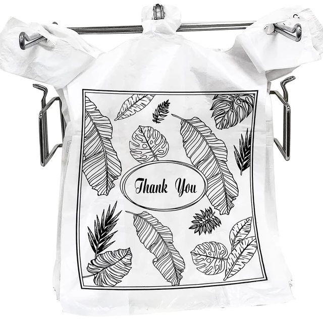 Alt view image 5 of 6 - 500 Pack Plastic Bags with Handles, Clear Thank You Plastic Grocery Bags Shopping Bag, 13 X 7 X 21 Inch Reusable T-shirts Carryout Shopping Bags for Restaurants, Trash