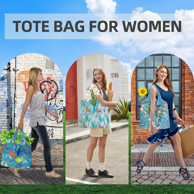 Alt view image 4 of 5 - Foldable Reusable Shopping Bags,6 Pack Heavy Duty Tote for Grocery | Lightweight Polyester, machine washable. Compact fold fits in purse. Sturdy 50lb capacity. Great for groceries&travel,Beach
