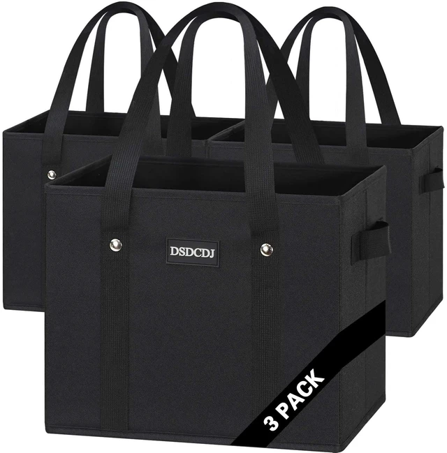 Main image of Reusable Grocery Bags 3 Pack - 800D Heavy Duty Oxford Shopping Bags with Metal Rivet Reinforced Handles & Sturdy Bottom, Foldable Grocery Totes, Holds 65+ lbs, Black